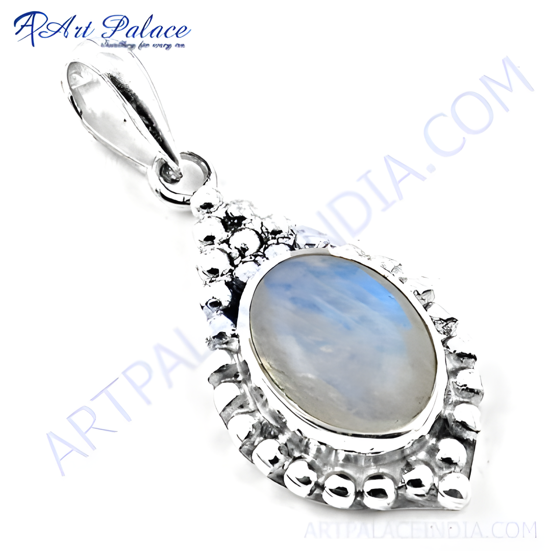 925 sterling silver moonstone pendant with a blue and white gemstone. Elegant and beautiful.