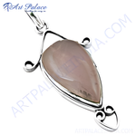 Load image into Gallery viewer, 925 sterling silver teardrop pendant with rose quartz gemstone, light pink color
