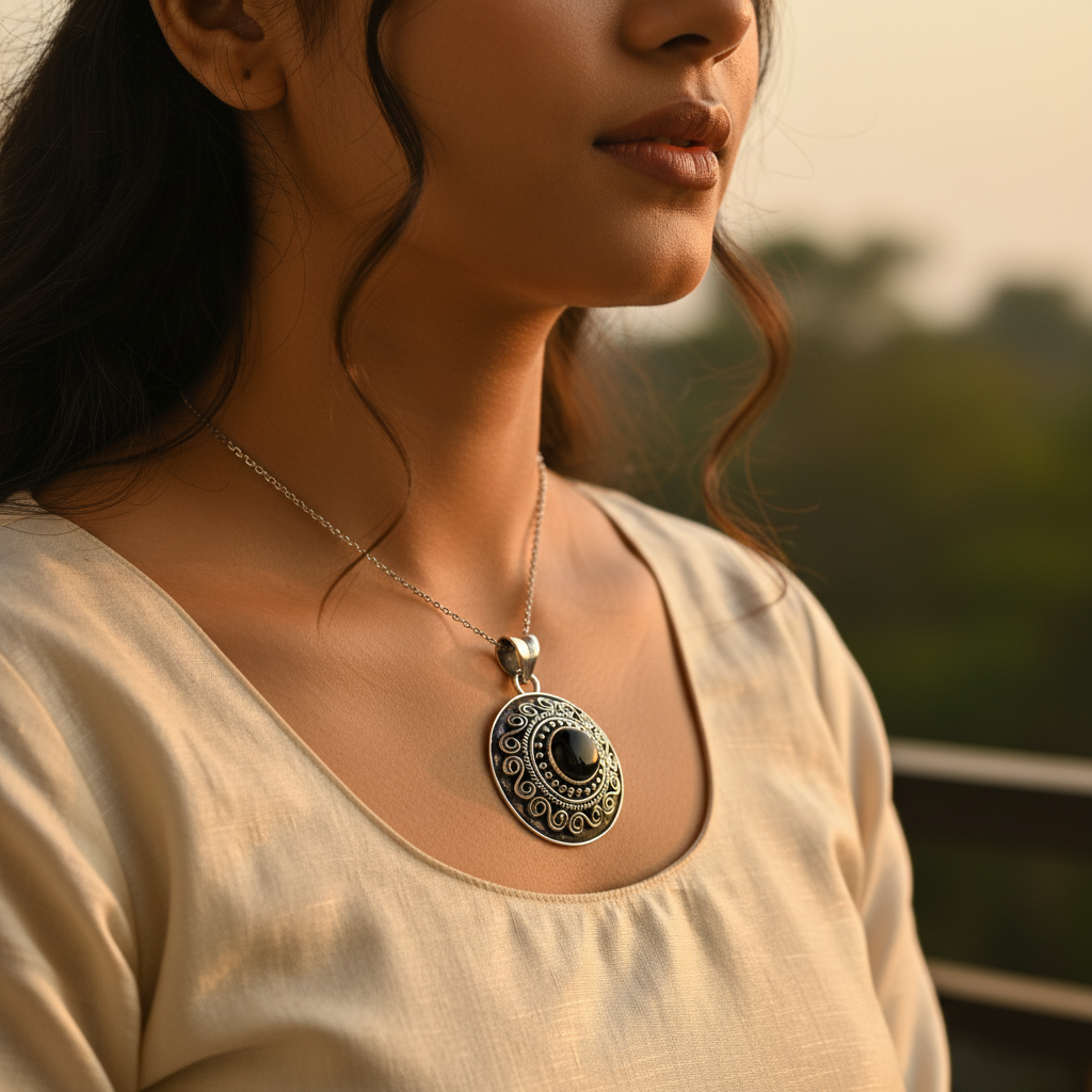 Colgante de ónix negro en plata de ley 925 para mujer | Joyería con piedras preciosas