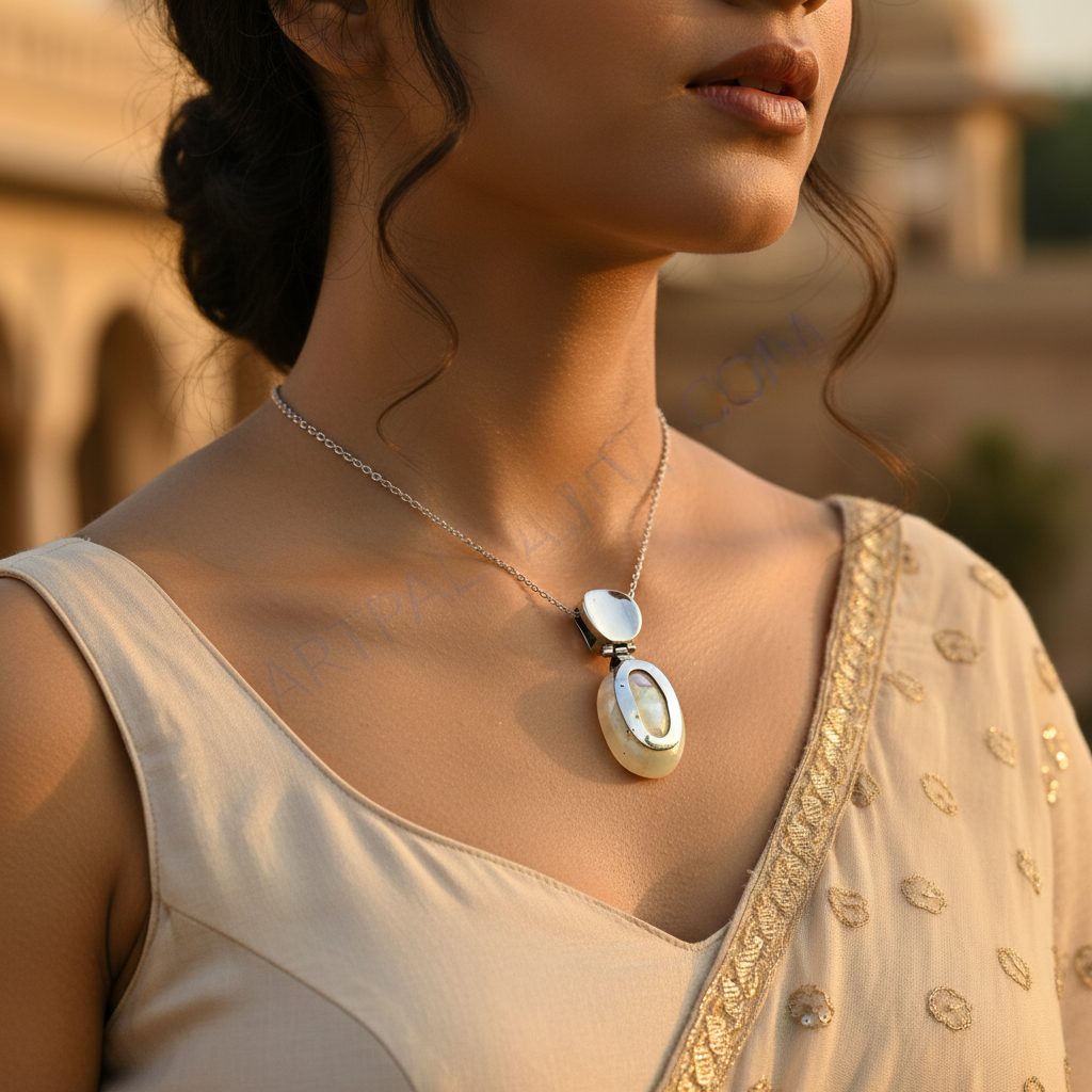 Silver pendant with mother of pearl for women | elegant jewelry