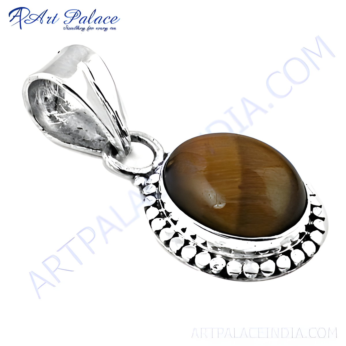 925 sterling silver pendant featuring an oval tiger's eye gemstone in brown and gold plating hues