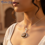 Load image into Gallery viewer, Colgante de ojo de tigre en plata 925 | Joyas con piedras preciosas para mujer
