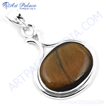 Load image into Gallery viewer, 925 sterling silver tiger eye gemstone pendant. Brown stone with silver setting.
