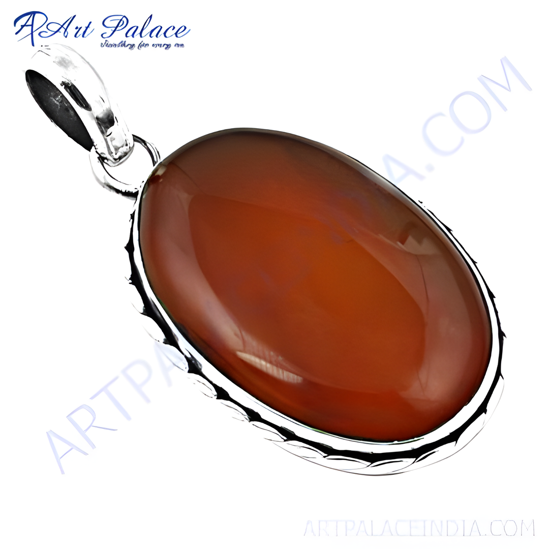 925 Sterling Silver Carnelian Pendant with a polished finish and a rich, warm color.