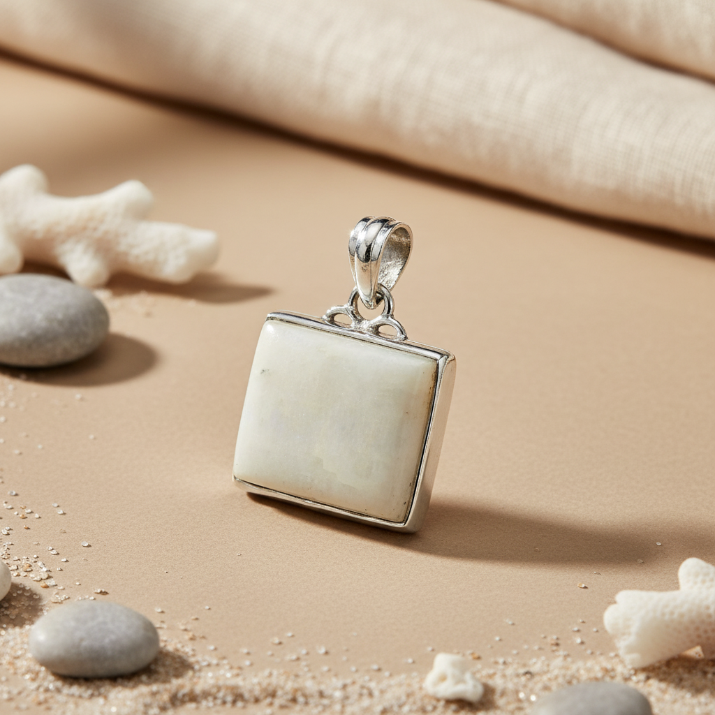 925 Silver Moonstone Pendant for Women | Rectangle Gemstone