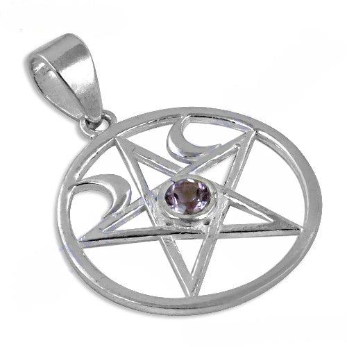 925 Silver Pentacle Pendant with Amethyst Stone | Protection Jewelry