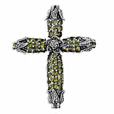 925 Silver Peridot Cross Pendant | Green Gemstone Jewelry