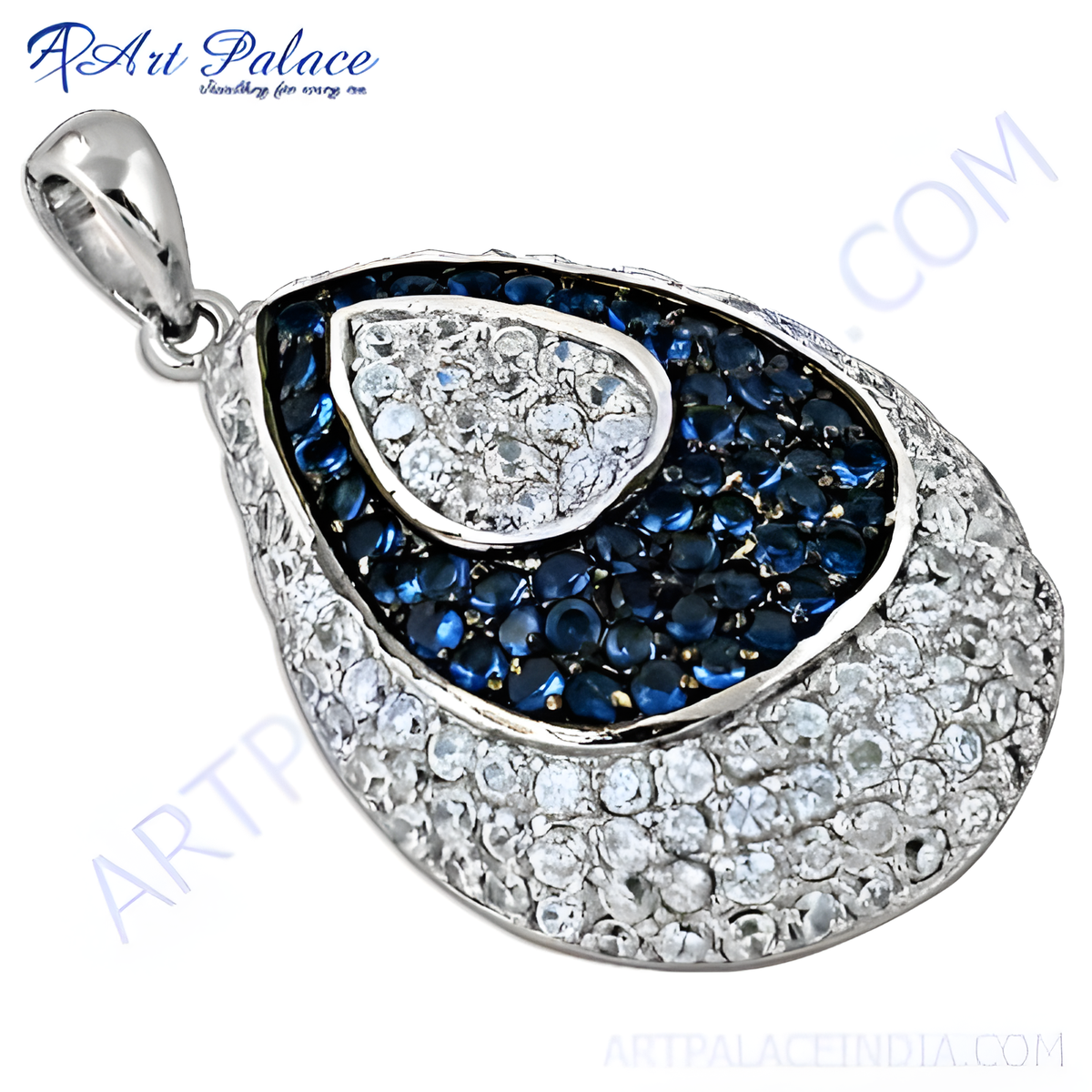 925 sterling silver pendant with blue sapphire gemstones and white gemstones, a stylish pendant for women