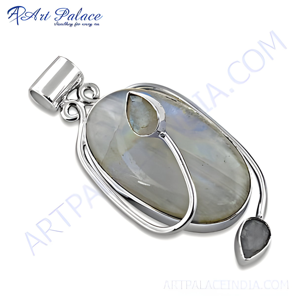925 sterling silver moonstone pendant, featuring a pearlescent, iridescent gemstone