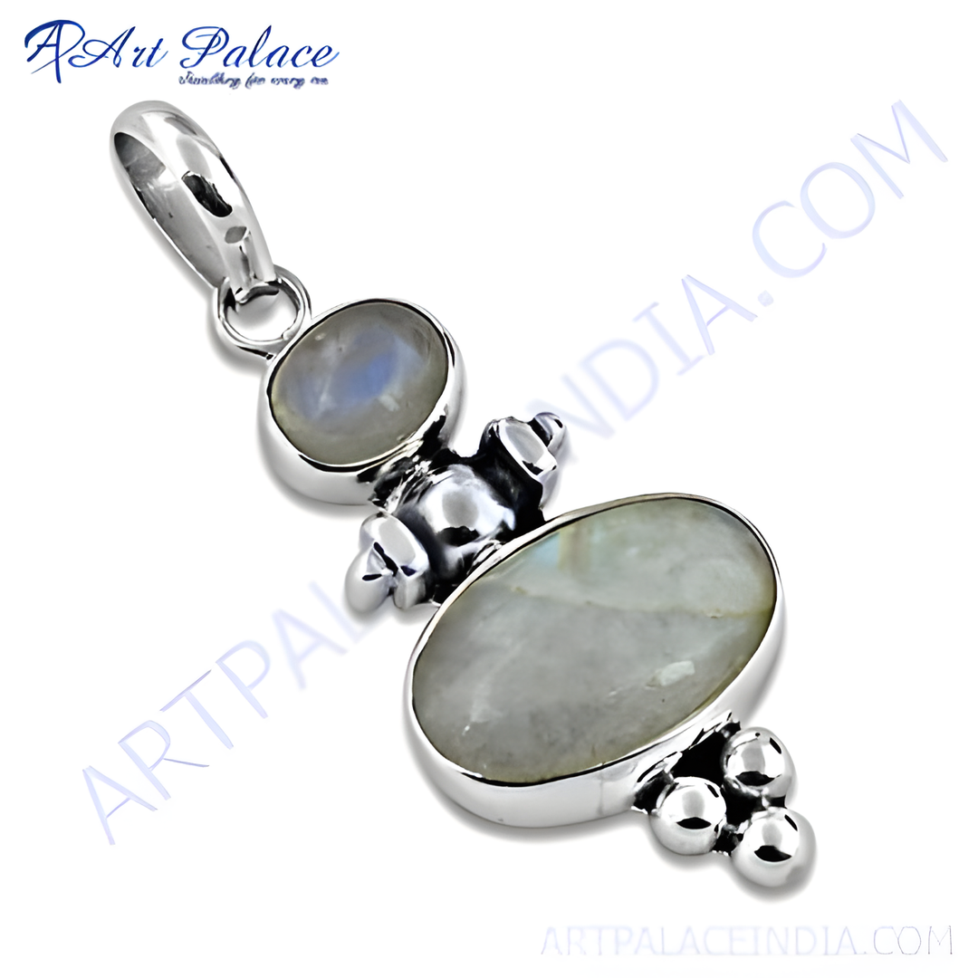 925 sterling silver moonstone pendant, featuring oval and oval gemstone, perfect for women.