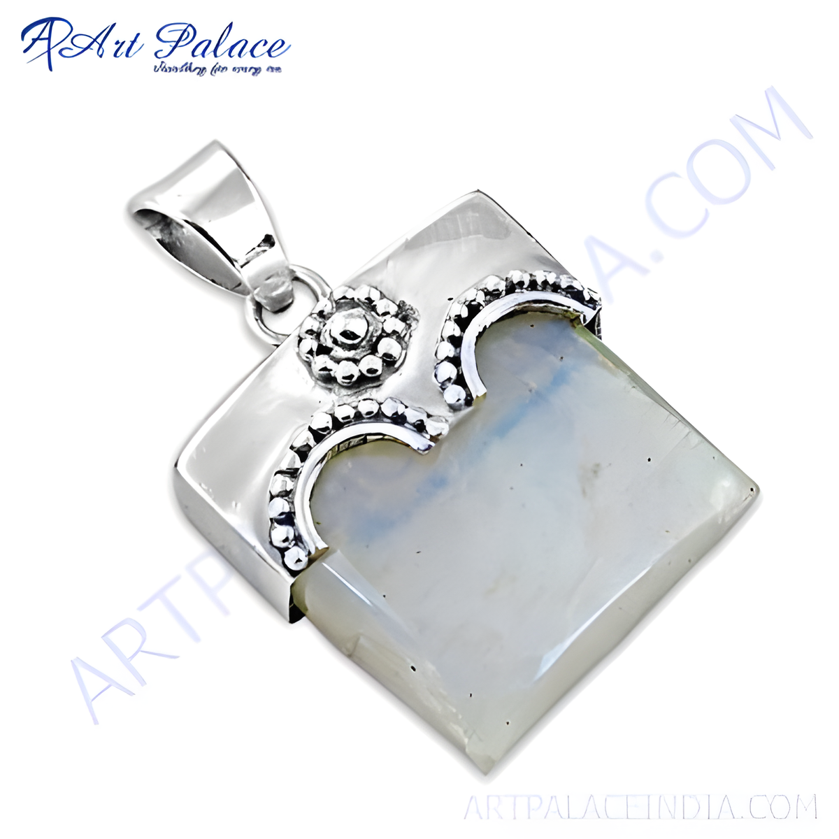 925 sterling silver moonstone pendant, square gemstone, white color, charm necklace