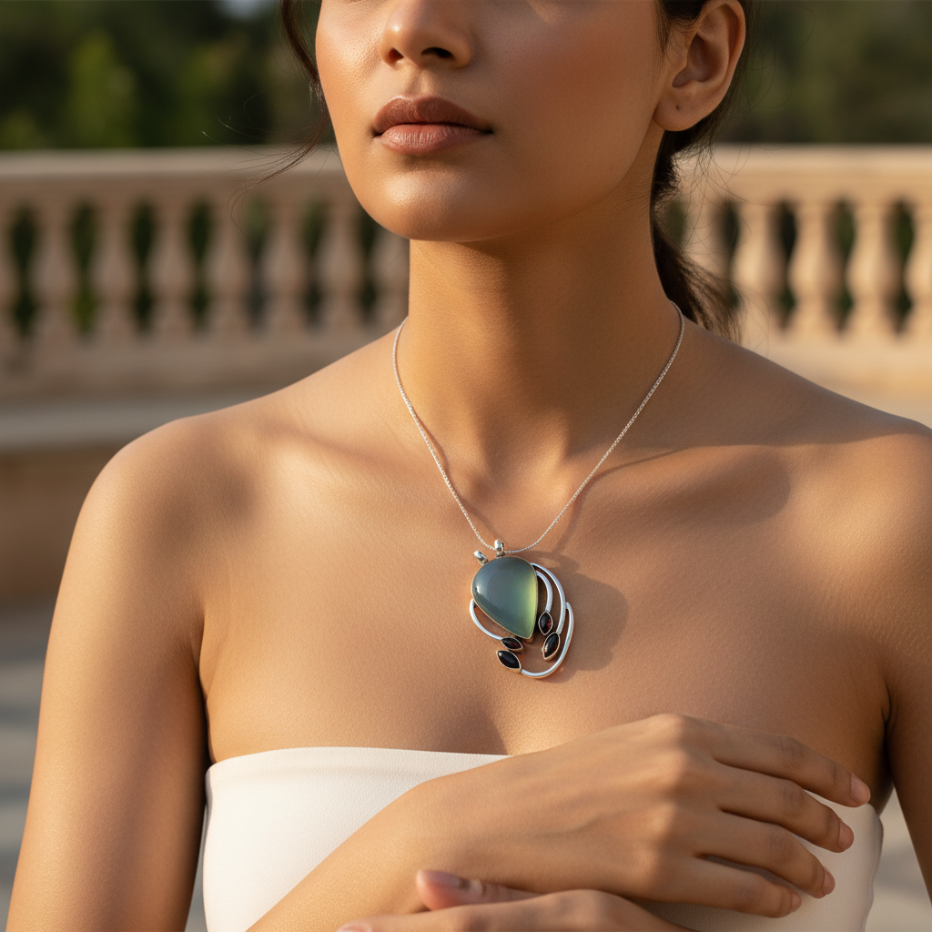 925 silver chalcedony pendant necklace | women's gift jewelry