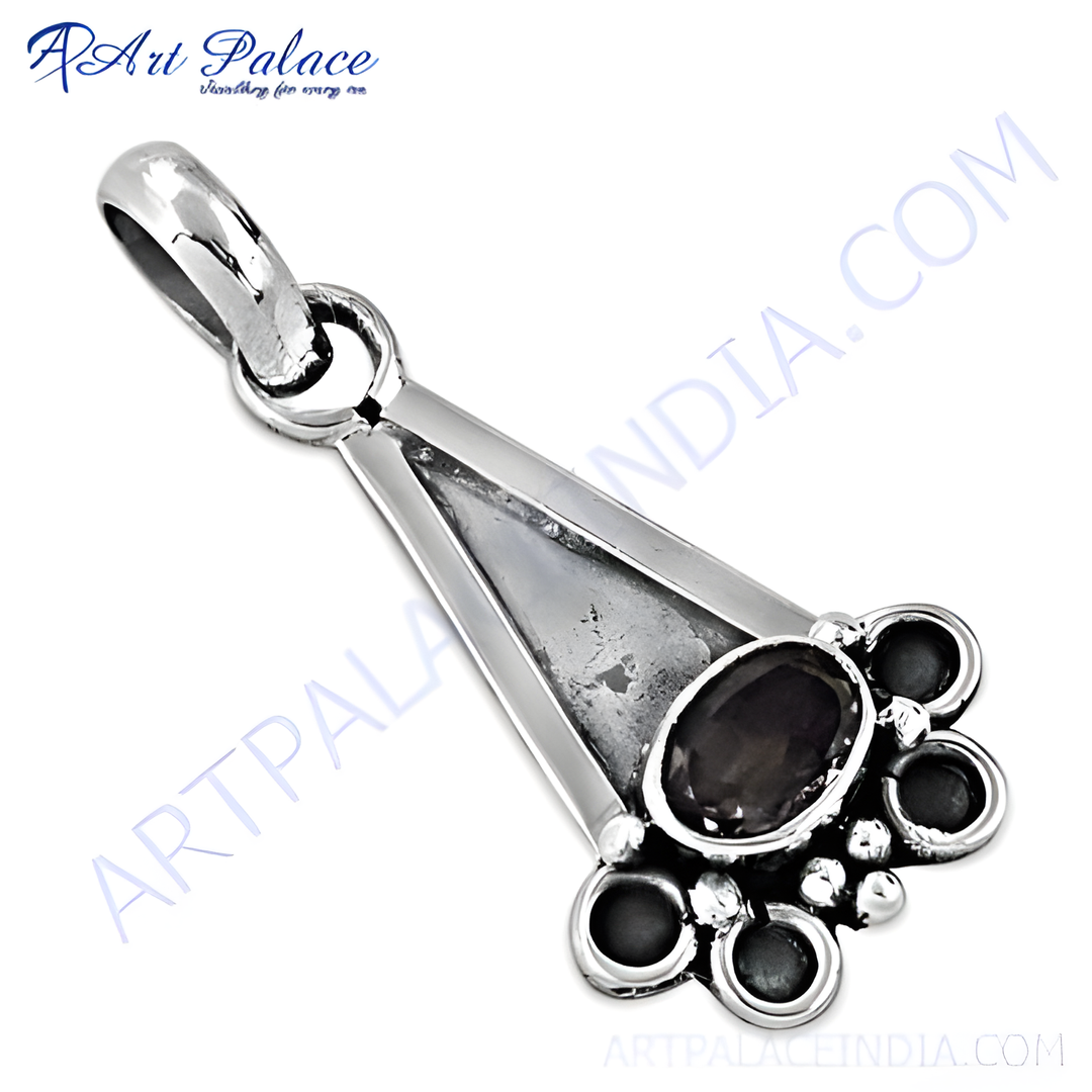 925 sterling silver pendant necklace with a dark gemstone, a beautiful and unique design