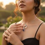 Load image into Gallery viewer, Colgante de piedra cuadrada de plata 925 para mujer | Joyería moderna
