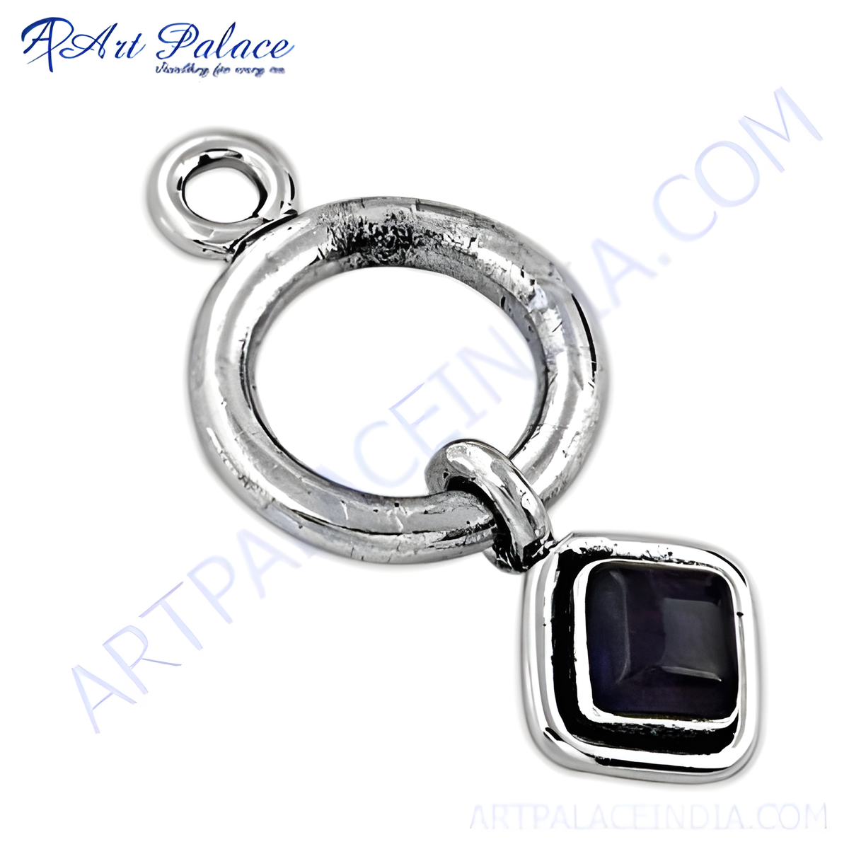 925 sterling silver pendant with a square dark blue gemstone center for women