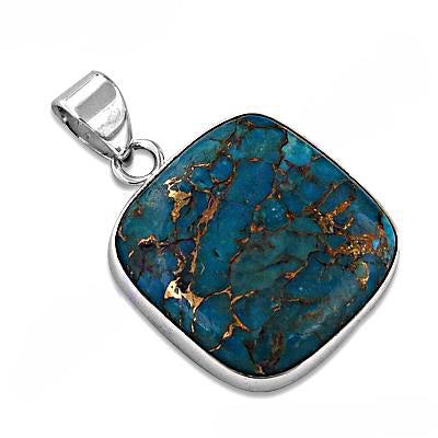 925 Silver Turquoise Pendant | Square Gemstone Pendant for Women