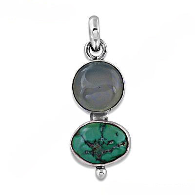 925 Silver Turquoise & Agate Pendant Necklace for Women