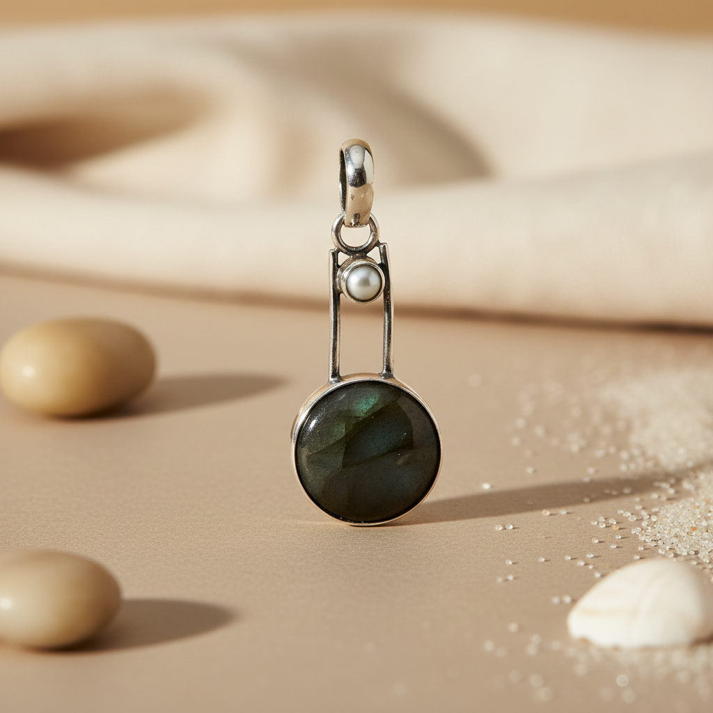 925 Silver Pendant Necklace with Round Green Stone | Gift for Her