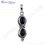 Load image into Gallery viewer, Sterling silver pendant featuring two black onyx gemstones, perfect for women&#39;s jewelry.
