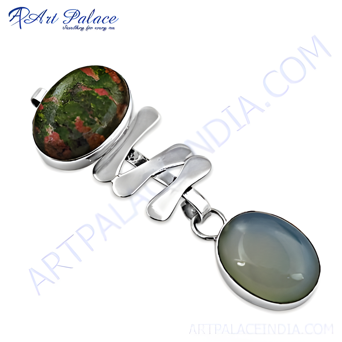 Collar con colgante de unakita y ágata en plata 925 | joyería para mujer