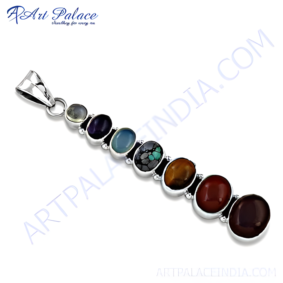 925 sterling silver gemstone chakra pendant necklace with multiple colored stones