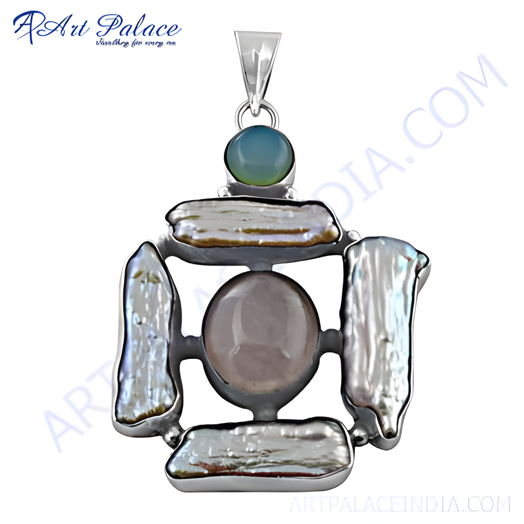 925 Silver Rose Quartz Pearl Pendant Necklace for Women