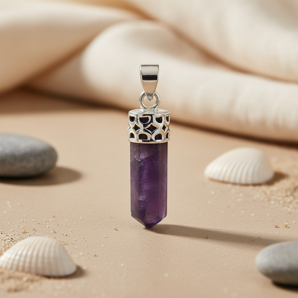 Silver Amethyst Crystal Pendant for Women | Gemstone Jewelry