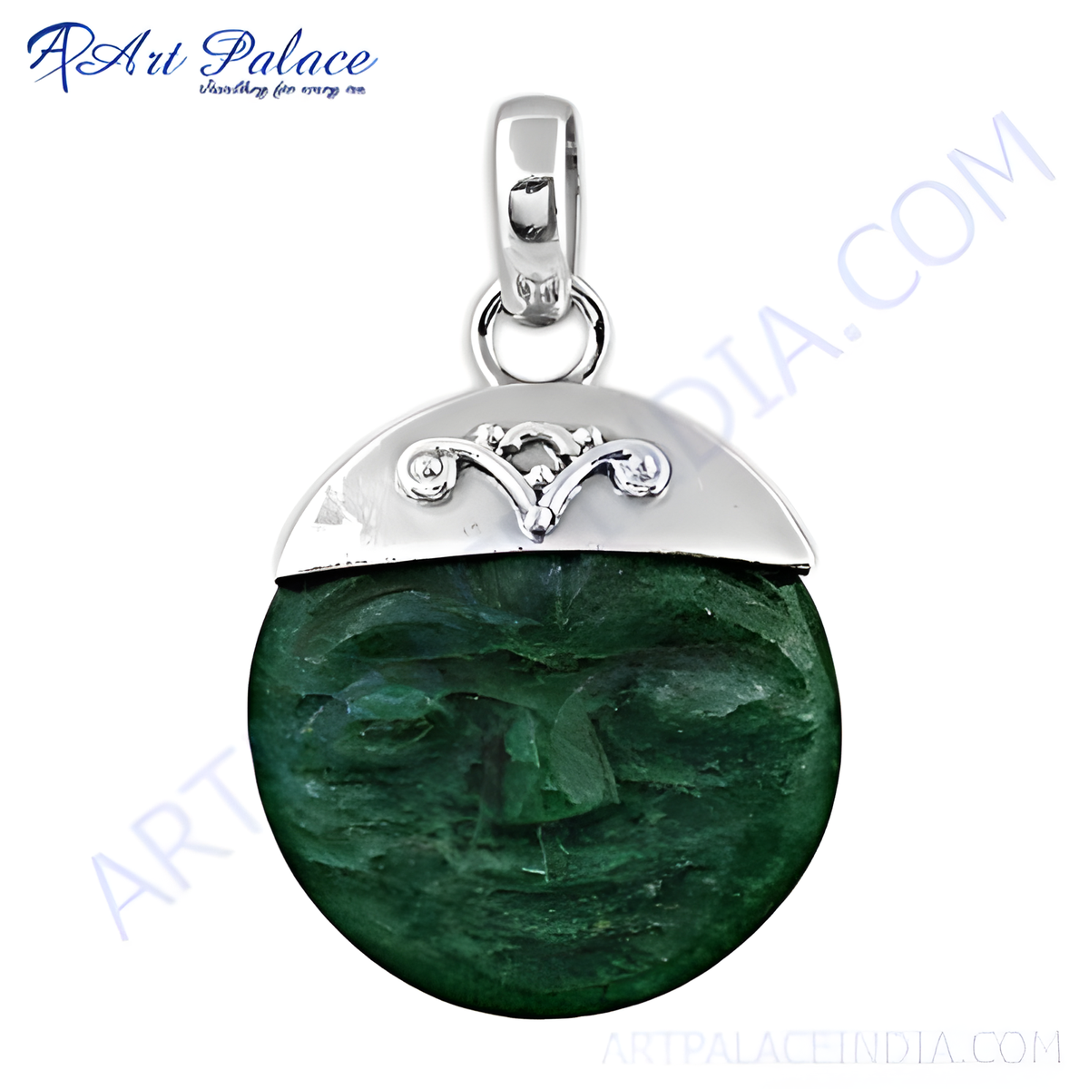 Sterling silver pendant with carved green jade face