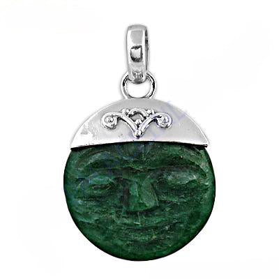 925 Silver Green Jade Face Pendant | Women's Jewelry Gift