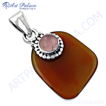 Load image into Gallery viewer, 925 sterling silver pendant with a brown gemstone and a rose quartz center stone, ideal for women.
