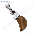 Load image into Gallery viewer, 925 sterling silver petrified wood pendant with a brown and tan color
