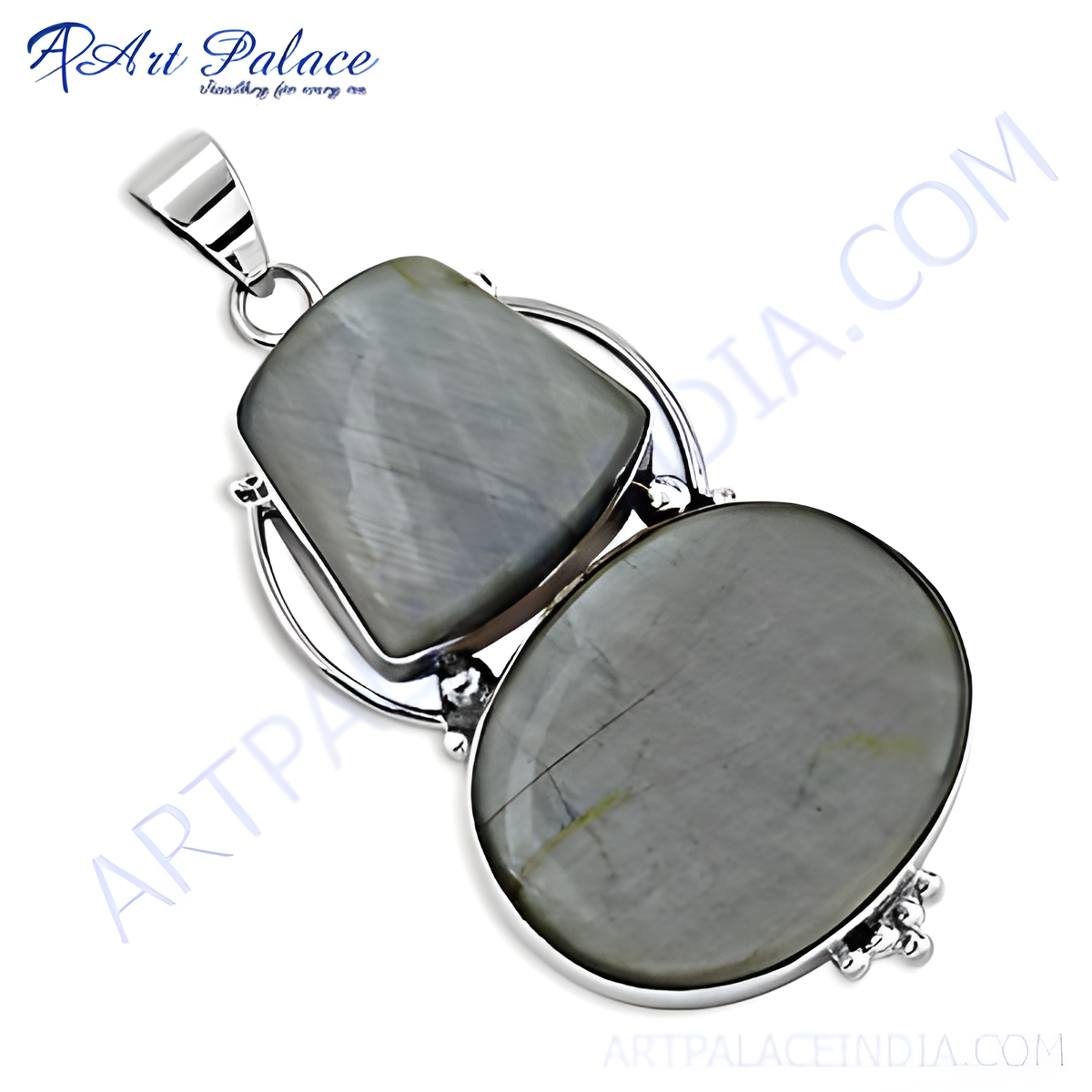 Sterling silver pendant with two grey cat's eye gemstones, perfect for a necklace