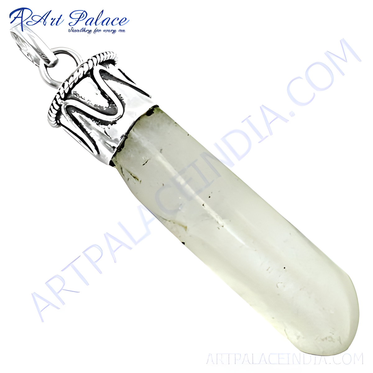 925 sterling silver quartz crystal pendant necklace, light color gemstone