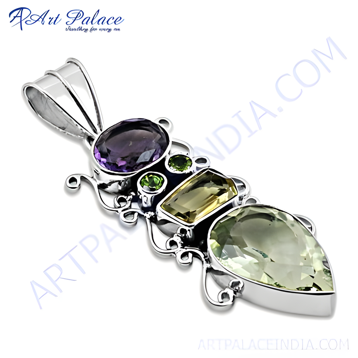 925 sterling silver pendant necklace with amethyst, peridot, and citrine gemstones, a stunning piece of jewelry