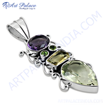 Load image into Gallery viewer, 925 sterling silver pendant necklace with amethyst, peridot, and citrine gemstones, a stunning piece of jewelry.

