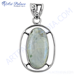 Load image into Gallery viewer, 925 sterling silver moonstone pendant, oval-shaped gemstone pendant, iridescent white and grey stone.
