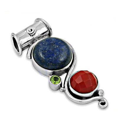925 Silver Lapis Lazuli & Red Carnelian Pendant for Women