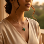 将图像加载到图库查看器中， 925 Silver Green Gemstone Pendant | Round Cabochon for Women
