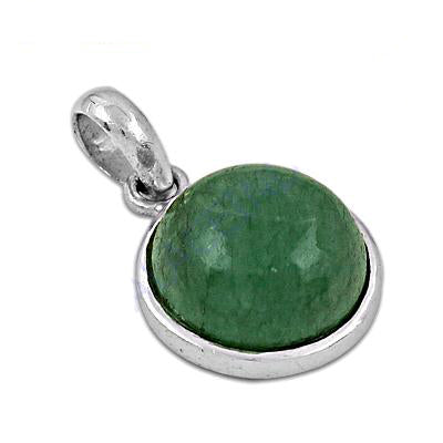 925 Silver Green Gemstone Pendant | Round Cabochon for Women