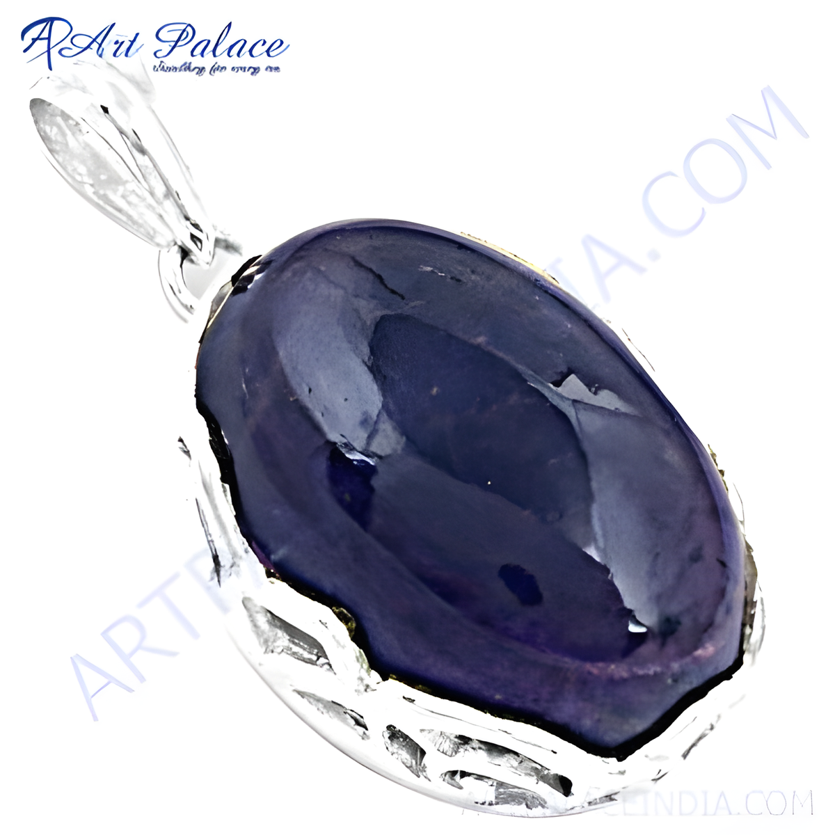 925 sterling silver pendant with a large, polished blue gemstone for women