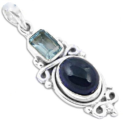 925 Silver Blue Topaz & Sapphire Pendant for Women