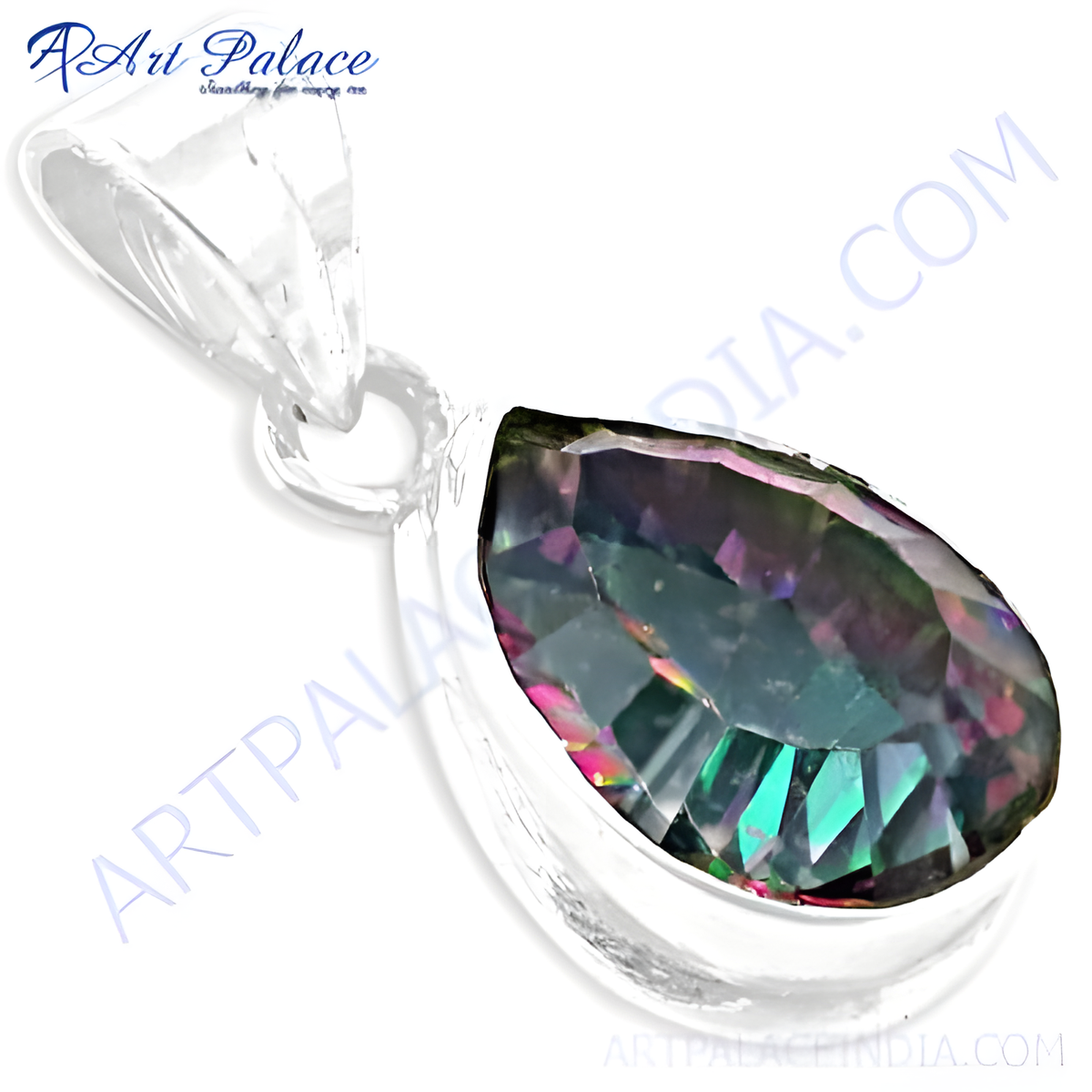 925 sterling silver mystic topaz teardrop pendant