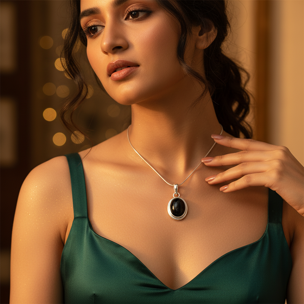 925 silver black onyx pendant | oval gemstone jewelry for women