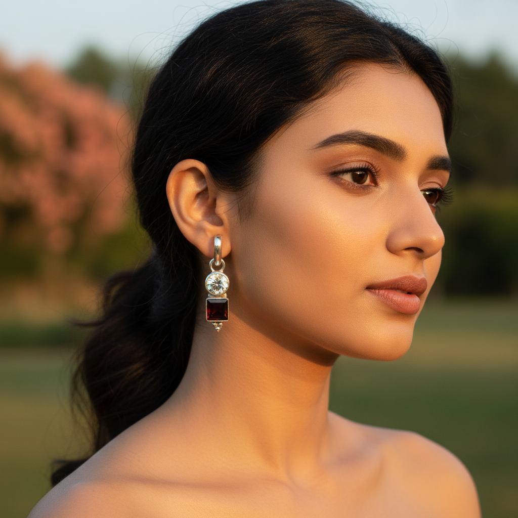 925 Silver Cubic Zirconia & Garnet Pendant | Women's Jewelry