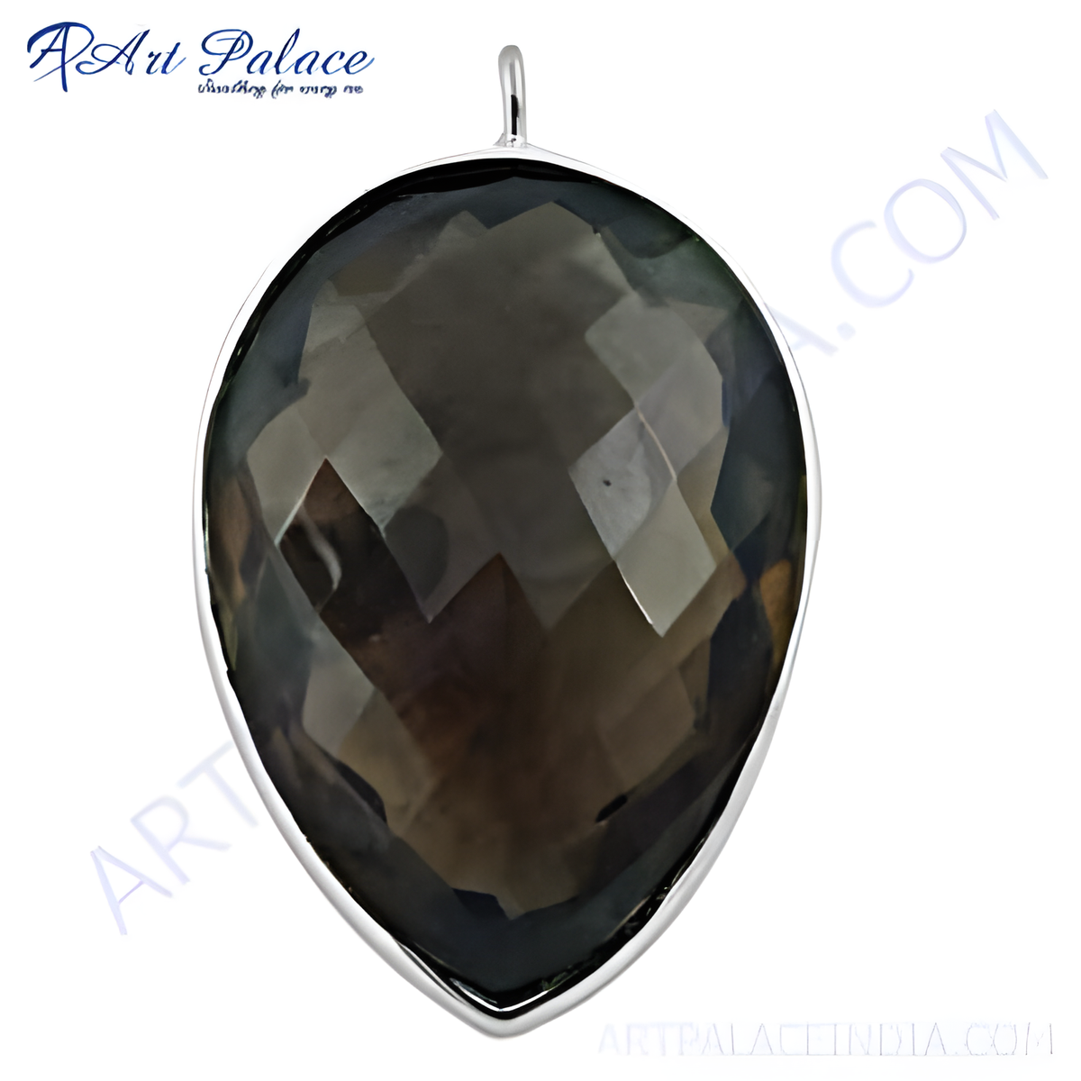 Sterling silver teardrop pendant with a faceted smoky quartz gemstone; elegant women's jewelry