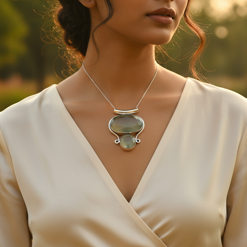 925 silver chalcedony pendant | oval & round gemstone jewelry