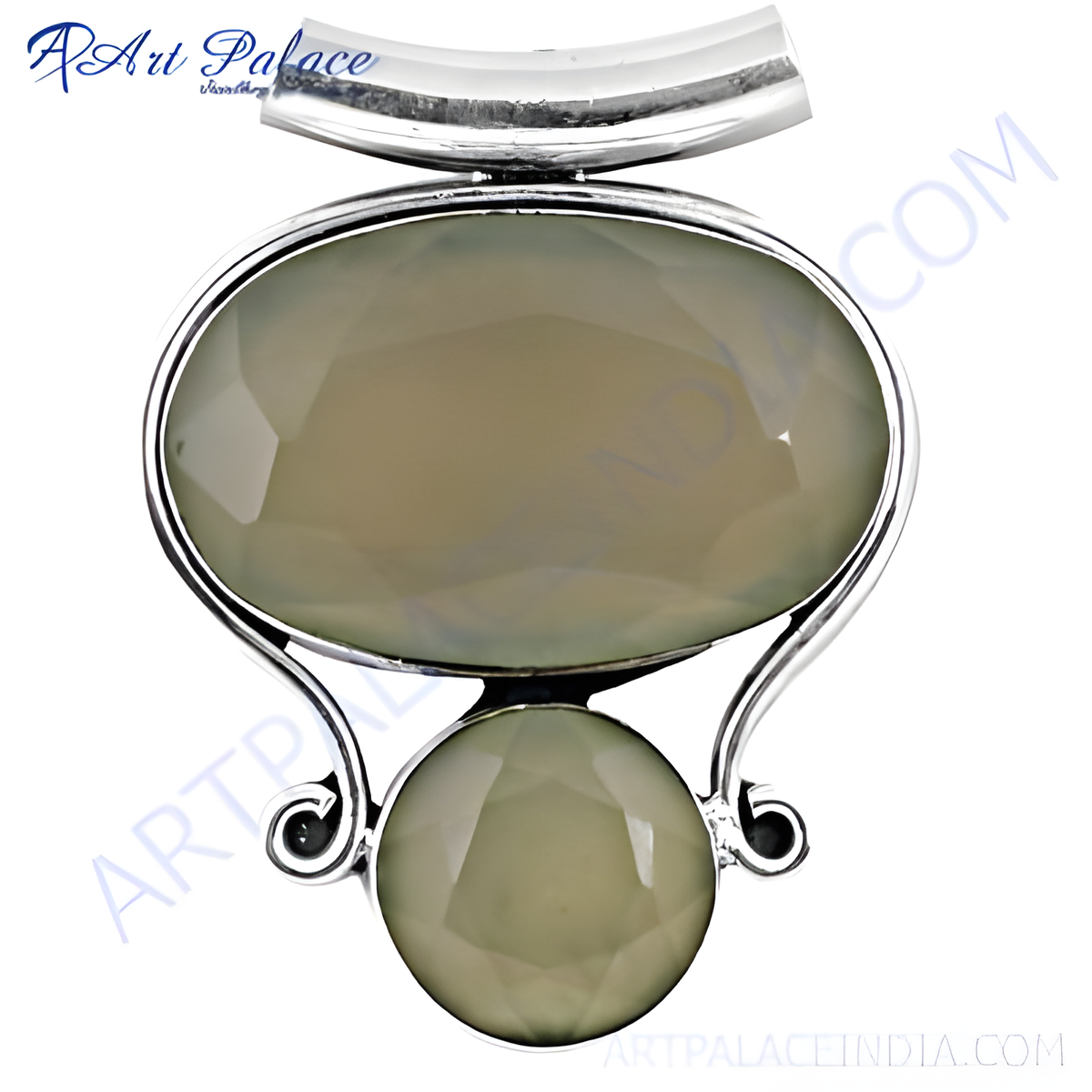 Sterling silver chalcedony pendant with oval and round green gemstones, perfect for women