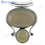 Load image into Gallery viewer, Sterling silver chalcedony pendant with oval and round green gemstones, perfect for women
