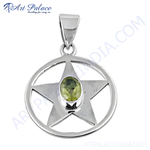 Load image into Gallery viewer, 925 sterling silver peridot star pendant necklace with a green gemstone center
