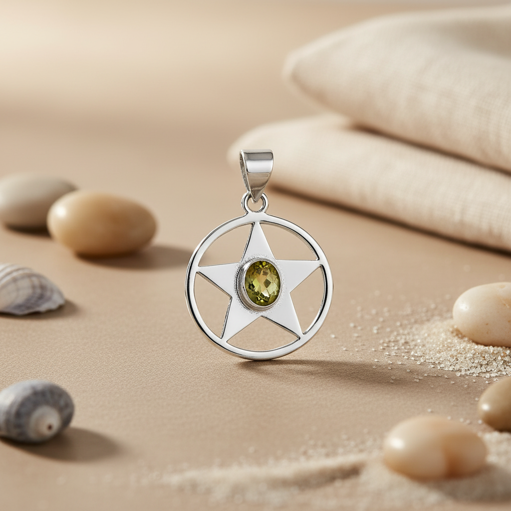 925 Silver Peridot Star Pendant | Women's Gemstone Necklace